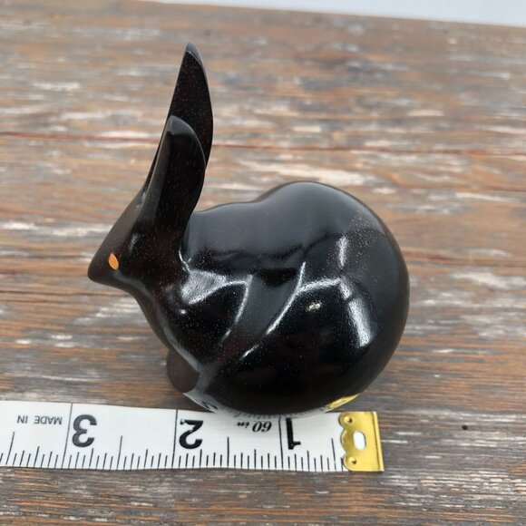 Vintage Hand Crafted Dark Wood Rabbit Figurine 3" Abstract Polished Mid Century - Picture 10 of 10